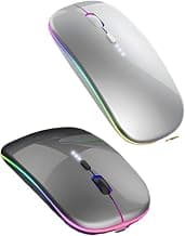 Rechargeable Wireless Mouse, Silent Bluetooth Mouse Silver | Supports Bluetooth 5.2 and 2.4G dual-mode, ergonomic des...