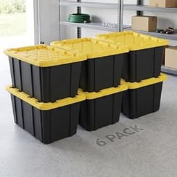 6 Pack 27 Gallon Heavy Duty Storage Bins with Snap Lids, Durable Plastic Storage Totes with Stackable Black Container...