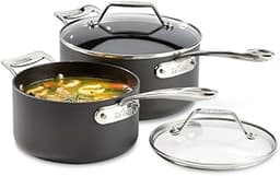 All-Clad Essentials Hard Anodized Nonstick Sauce Pan Set 4 Piece, 2.5, 4 Quart Oven Broiler Safe 500F Pots and Pans, ...