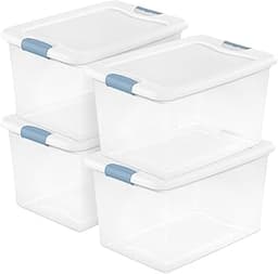 Sterilite 4-Pack 64 Quart Latching Box, Clear Plastic Storage Organizer Bins with White Lids - Large Stackable Contai...