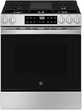 GE 30" Slide-In Front-Control Gas Range, 5.3 Cu. Ft. Oven, 5 Sealed Burners, Crisp Mode & Steam Clean, Stainless Stee...