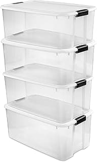 Sterilite 4-Pack Ultra Latching Box, Storage Bins with Lids, Clear Plastic, 116 Quart - Heavy-Duty Organizing Contain...