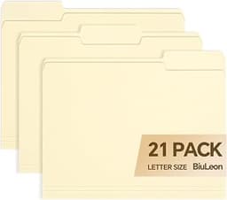 File Folders,21 Pack Manilla Folders 8.5x11,1/3 Cut Tabs Manila File Folders Letter Size for Easy Labeling and Organi...