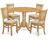East West Furniture DLVA5-OAK-C 5 Piece Kitchen Table & Chairs Set Includes a Round Dining Room Table with Dropleaf a...