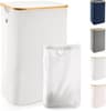 LONBET 100L Laundry Basket with Lid and Sturdy Bamboo Frame | Aesthetic Laundry Bin with Side Handles – Made from Bre...