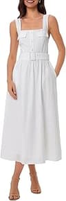 EZAPINE Summer Dresses for Women Sleeveless Elegant Square Neck Aline Midi Dresses Elastic Waist Wedding Guest Dress