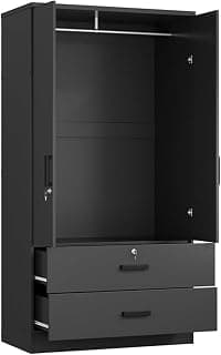 Double Door Wardrobe Armoire ，35.4 Inches W X 19.7 Inches D X 70.9 Inches H | Locking Drawers, Silent Slide Rails, To...