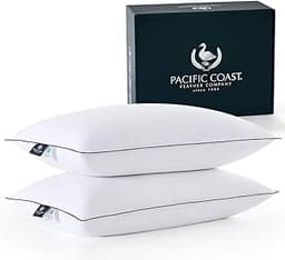 Pacific Coast Pillows Queen Size Set of 2, Goose Down Fiber Bed Pillows for Sleeping, Hotel Pillows, Downproof, Mediu...