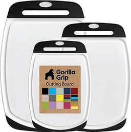 GORILLA GRIP BPA-Free Reversible Kitchen Cutting Board Set of 3, US Designed, Nonporous, Juice Grooves Catch Liquid, ...