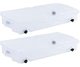 Rubbermaid 70 Quart Under the Bed Low Profile Storage Boxes with Dual Hinged Lids and Easy Rolling Caster Wheels, Cle...