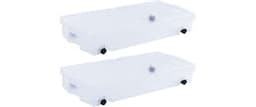 Rubbermaid 68 Quart Under the Bed Low Profile Storage Boxes with Dual Hinged Lids and Easy Rolling Caster Wheels, Cle...