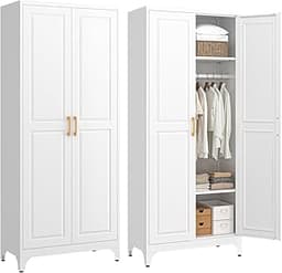 SteeLoong Metal Wardrobe Cabinet with Hanging Rod, 71" Tall Armoire Wardrobe Closet with 2 Doors and Adjustable Shelv...