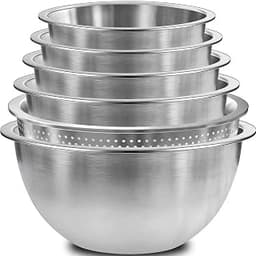 DUTZUN Kitchen Gadgets, Stainless Steel Mixing Bowls & Colander Strainer | Home & kitchen essentials for cooking, 5 n...