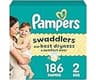 Pampers Swaddlers Diapers, Size 2 (10-22 lbs), 186 Count, Absorbent, Keeps Baby Dry and Comfortable, Skin Safe Dispos...