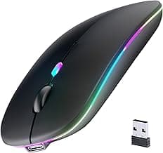 Wireless Bluetooth Mouse, Rechargeable, LED, Silent, Ultra-thin Design (Bluetooth 5.2 and 2.4GHz USB Receiver) | Port...