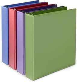 Amazon Basics 3 Ring 1.5 inch Binders with Round Metal Rings, Holds 275 Sheets, Assorted Colors, 4-Pack