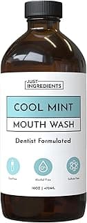 JUST Ingredients Cool Mint Remineralizing Mouthwash - Hydroxyapatite, Colloidal Silver, Alcohol-Free - 16 Fl Oz