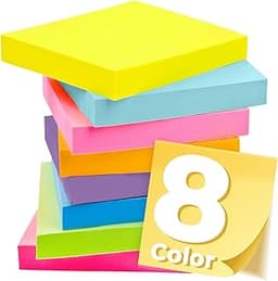 Sticky Notes 3x3 Inches, Bright Colors Self-Stick Pads, Easy to Post for Home, Office, Notebook,100 Sheets/pad (8 Pads)