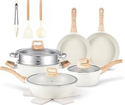 Anymark 16PCS Pots and Pans Set Non Stick Cookware | Beautiful Great Value Food Cooks Evenly Cleans Easily With Fryin...