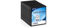 SUQJOY 1-inch 3-Ring Binder, 1" Round Ring Binder with 2 Inside Pockets, 8 Pack Black Binders, Clear View Cover, Hold...