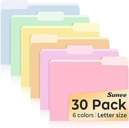 SUNEE File Folders, 30 Pack Manilla Folders 8.5 x 11, Colored File Folders Home Office School Supplies for Documents ...