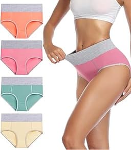 wirarpa Women's Cotton Underwear High Waist Breathable Briefs Soft Underpants Ladies Stretch Panties 4 Pack