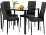 FDW | 5-Piece Dining Table Set | Black | Glass Kitchen Table with 4 Upholstered Chairs and Faux Leather Cushions | Sp...