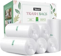 8 Gallon 330 Counts Unscented Medium Clear Trash Bags,Fit 7,8,9,10 Gal Garbage Bags by Teivio, 30 Liter Thick Bathroo...