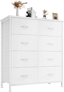 Sweetcrispy 8 Drawer Fabric White Dresser for Bedroom, Tall Double Dresser