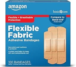 Amazon Basic Care Flexible Fabric Adhesive Bandages, First Aid for Wounds and Scrapes, Breathable First Aid Wound Car...