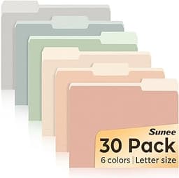 SUNEE File Folders, 30 Pack Manilla Folders 8.5 x 11, Colored File Folders Home Office School Supplies for Documents ...
