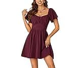 Rooscier Women's Tie Back Square Neck Wrap Ruffle Short Sleeve Flare Mini Dress