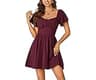 Rooscier Women's Tie Back Square Neck Wrap Ruffle Short Sleeve Flare Mini Dress