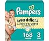 Pampers Swaddlers Diapers, Size 3 (13-26 lbs), 168 Count, Absorbent, Keeps Baby Dry and Comfortable, Skin Safe Dispos...