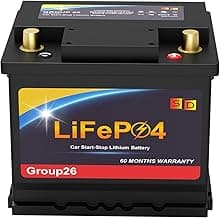 Lithium Car Battery 12V Group 26 512WH 600CCA LiFePO4 Start and Stop Automotive Battery For Car, Dimensions 8.14" L x...