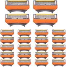 24 Pcs Men’s Razor Refills, Compatible with Mach5, 5-Layer Stainless Steel Blades with Lubrication Strip for Smooth S...