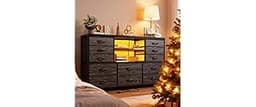 EnHomee 12 Drawers Dresser for Bedroom with LED Lights &Charging Station, TV Stand for 55/60'' TV, Fabric Dressers & ...