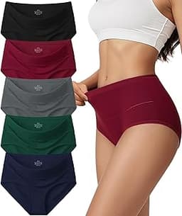 Vevmon Cotton Underwear for Women High Waisted Full Coverage Briefs Soft Ladies Panties 5 Pack