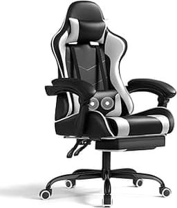 Shahoo Gaming Chair with Footrest and Massage Lumbar Support, Ergonomic Computer Chairs 360°Swivel and Height Adjusta...