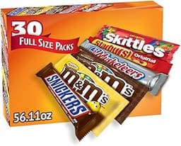 Mars M&M'S, SNICKERS, 3 MUSKETEERS, SKITTLES & STARBURST Variety Pack Full Size Bulk Candy Assortment, 56.11 oz, 30 C...
