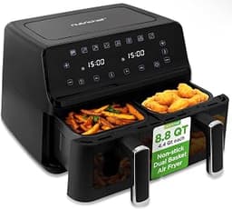 NutriChef Double Basket Air Fryer 8.8 QT | Family Size Oil Free Digital Cooker with Transparent Window | 9-1 Preset C...