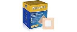 Niceful 20 Count Silicone Foam Dressing Gentle Border 2 x 2 inch, Absorbent Silicone Bandages for Wounds, Waterproof ...