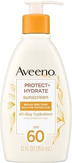 Aveeno Protect + Hydrate Sunscreen Moisturizing Lotion with Prebiotic Oat, Broad Spectrum SPF60, Paraben, & Oil Free,...