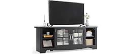 LINSY HOME Farmhouse TV Stand for 65 Inch TV, Wood Entertainment Center with Glass Door Storage Cabinet & Adjustable ...