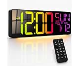 JALL 18" Large Digital Wall Clock with 5.4-inch Big Numbers for Classroom, 12 RGB Wall Clock with Date and Temp for T...