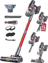 Cordless Vacuum Cleaner, 75Mins/55KPa/650W, Rechargeable | Anti-Static&Anti-Tangle Brush, Extra Replacement Washable ...
