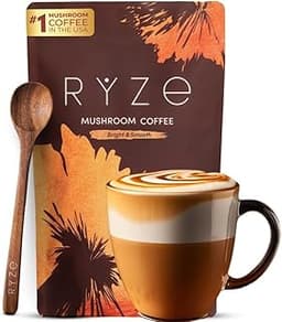 RYZE SUPERFOODS Mushroom Medium Roast Coffee USDA Organic with 6 Adaptogenic Mushrooms, USA Grown Instant Coffee for ...