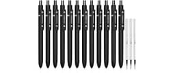 STAGEEK Black Gel Pens GX3, 12Pcs Fine Point Smooth Writing Pens with 3 Extra Refills, Quick Dry Black Ink Pens for J...