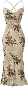SOLY HUX Women's Floral Mesh Cami Dress Cocktail Wedding Guest Long Dresses