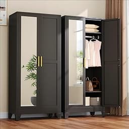 winiowa Metal Armoire Wardrobe Closet with 2 Mirror Doors, 71" Wardrobe Cabinet with Adjustable Shelves and Hanging R...
